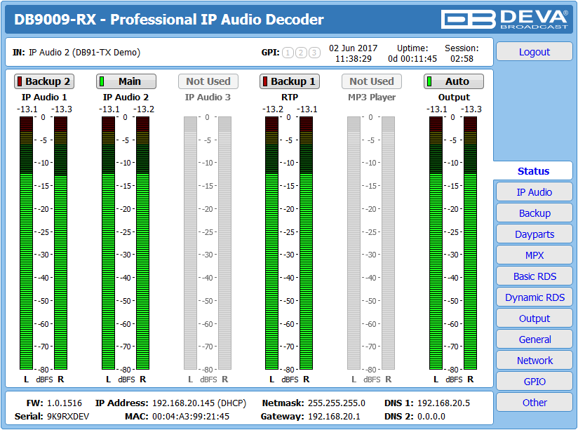 DEVA Broadcast DB9009-RX Профессиональный звуковой IP декодер, 1RU