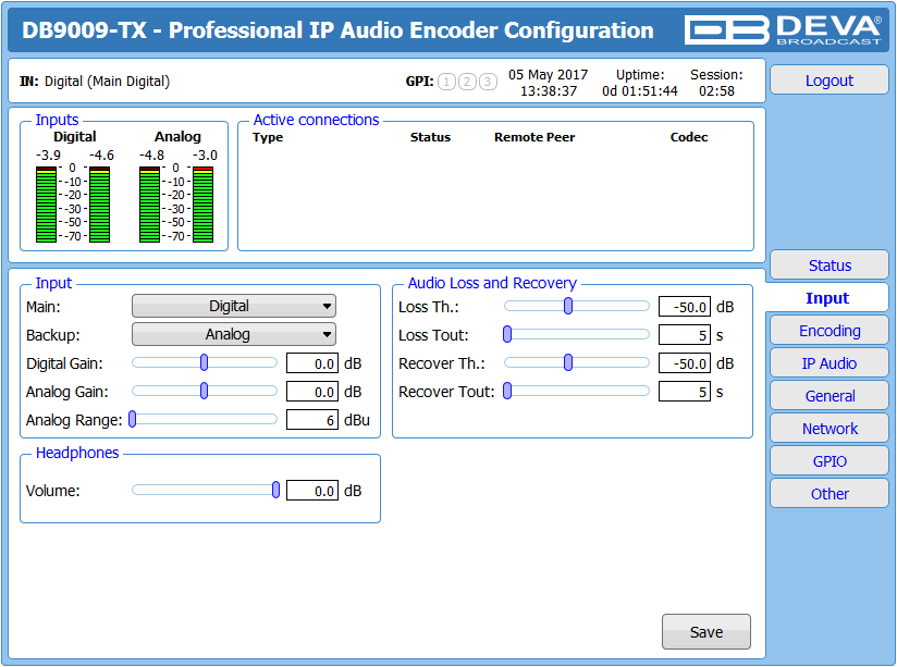 DEVA Broadcast DB9009-TX Профессиональный звуковой IP кодер, 1RU
