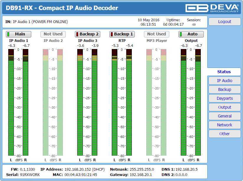 DEVA Broadcast DB91-RX  IP Аудио декодер