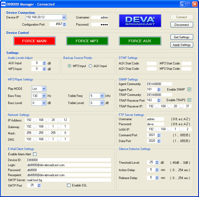 DEVA Broadcast DB8000. Детектор тишины