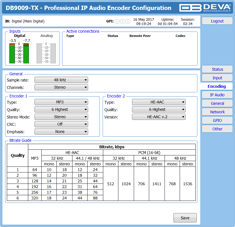 DEVA Broadcast DB9009-TX Профессиональный звуковой IP кодер, 1RU